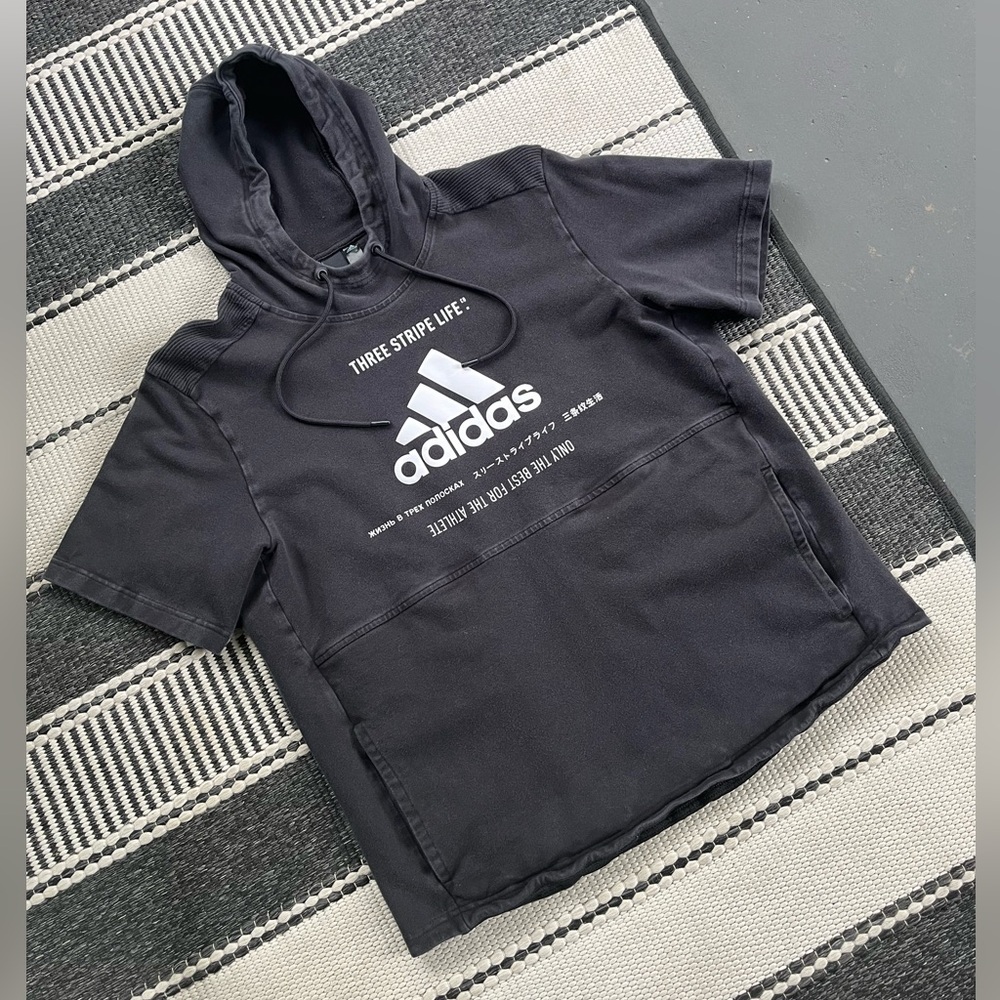 Adidas Post Game Short Sleeve Graphic Text Hoodie